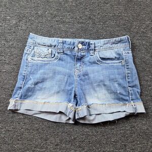 Maurices Denim Shorts Womens 5 6 Blue‎ Embroidered Pockets Cuffed Boho Western